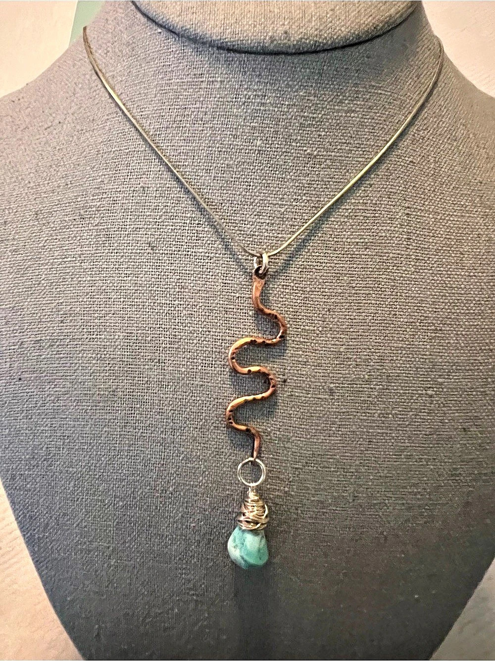 Artisan Made Snake Pendant Necklace w Wire-wrapped Stone
